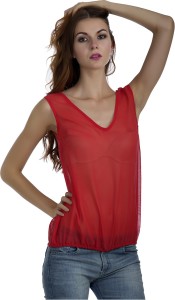 Marzeni Casual Sleeveless Solid Women's Red Top