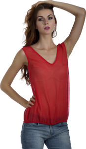 Marzeni Casual Sleeveless Solid Women's Red Top