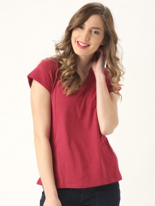 Marie Claire Casual Short Sleeve Embellished Women's Red Top
