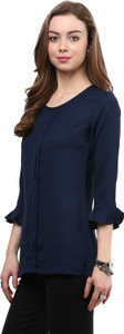 Rare Casual 3/4th Sleeve Solid Women's Blue Top