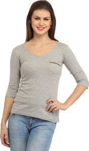Cation Casual 3/4th Sleeve Solid Women's Grey Top