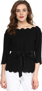 Sassafras Casual 3/4th Sleeve Solid Women's Black Top