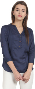Harpa Casual 3/4th Sleeve Solid Women's Dark Blue Top