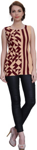 Ziyaa Casual Sleeveless Printed Women's Beige Top