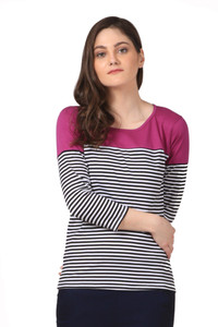 Fashion Expo Casual 3/4th Sleeve Striped Women's Purple Top