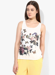 Vero Moda Casual Short Sleeve Printed Women's White Top