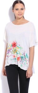 United Colors of Benetton Casual Short Sleeve Printed Women's White Top