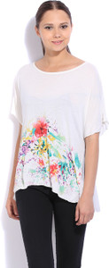 United Colors of Benetton Casual Short Sleeve Printed Women's White Top