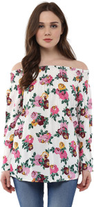 Harpa Casual Full Sleeve Floral Print Women's White Top
