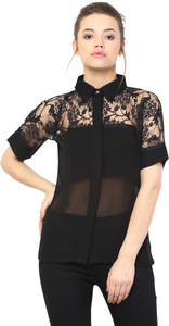 Miss Chase Party Short Sleeve Solid Women's Black Top