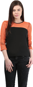Mayra Casual 3/4th Sleeve Solid Women's Black Top