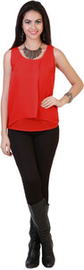 Belle Fille Casual Sleeveless Solid Women's Red Top