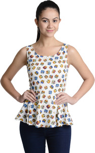 @499 Casual Sleeveless Graphic Print Women's White Top