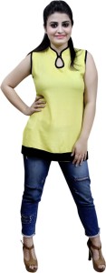 CrazeVilla Casual Sleeveless Solid Women Yellow Top