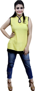 CrazeVilla Casual Sleeveless Solid Women Yellow Top