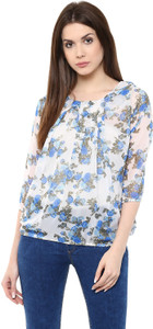 Mayra Casual 3/4th Sleeve Printed Women's Blue Top