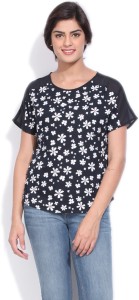 United Colors of Benetton Casual Short Sleeve Printed Women's Dark Blue Top