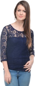 Mayra Casual 3/4th Sleeve Solid Women's Blue Top