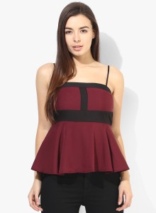 Popnetic Casual Sleeveless Solid Women's Maroon Top