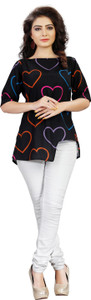 Ziyaa Party Short Sleeve Printed Women's Black Top