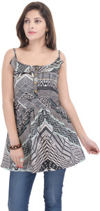 Goodwill Impex Casual Sleeveless Printed Women's Black Top