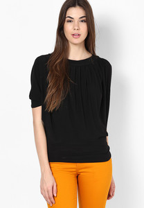Mayra Party 3/4th Sleeve Solid Women's Black Top