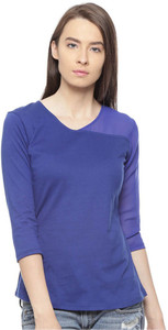 Vvoguish Casual 3/4th Sleeve Solid Women's Blue Top