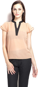 Popnetic Casual Sleeveless Solid Women's Beige Top