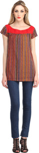 Cottinfab Casual Cap Sleeve Striped Women's Multicolor Top