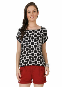 Chimpaaanzee Casual Roll-up Sleeve Printed Women's Black Top