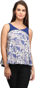 Eavan Casual Sleeveless Floral Print Women Blue Top