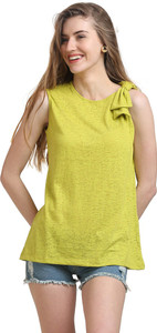 Moda Elementi Casual Sleeveless Solid Women's Green Top
