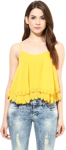 Harpa Party Sleeveless Solid Women's Yellow Top