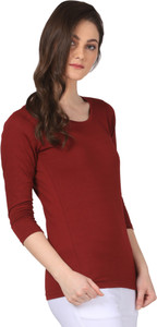 Fashion Expo Casual 3/4th Sleeve Solid Women's Maroon Top