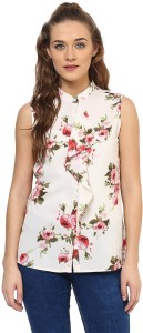 Purys Casual Sleeveless Floral Print Women's White Top
