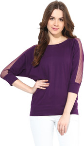 Miss Chase Casual 3/4th Sleeve Solid Women's Purple Top