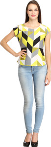 Color Fuel Party Cap Sleeve Geometric Print Women's Yellow Top