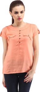 Cation Casual Short Sleeve Solid Women's Orange Top