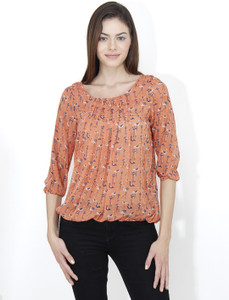 Mayra Casual 3/4th Sleeve Printed Women's Orange Top