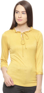 Vvoguish Casual 3/4th Sleeve Solid Women's Yellow Top