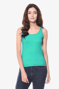 Miss Chase Casual Sleeveless Solid Women's Green Top