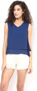 Martini Casual Sleeveless Solid Women's Blue Top