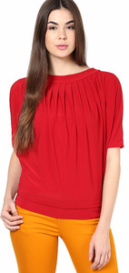 Mayra Party Short Sleeve Solid Women's Red Top