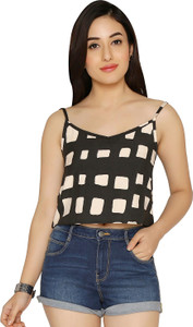 Chimpaaanzee Casual Sleeveless Printed Women's Black Top