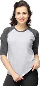 Campus Sutra Casual 3/4th Sleeve Solid Women's Grey Top