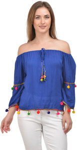 Raabta Fashion Casual 3/4th Sleeve Solid Women's Blue Top