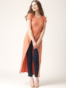 Marie Claire Casual Short Sleeve Solid Women's Orange Top