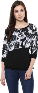 AR2 Party 3/4th Sleeve Printed Women's Black Top