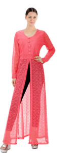 M&F Party Full Sleeve Self Design Women's Pink Top