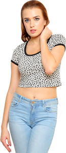 Finesse Casual Short Sleeve Printed Women's White, Black Top